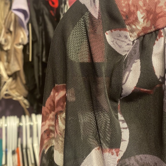 Ladies ECLIPSE black blouse floral print mesh long sleeve size Small body suit - Picture 6 of 7